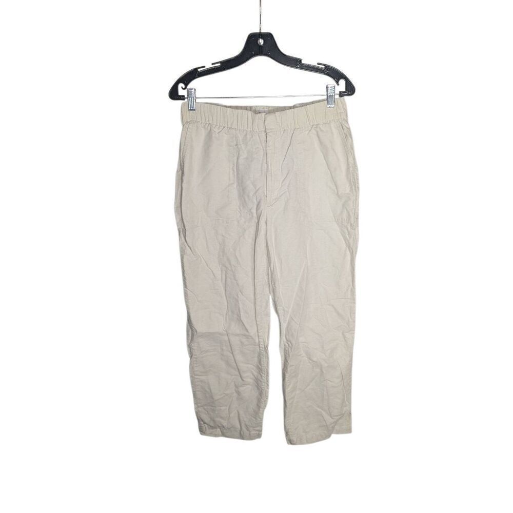 Gap Linen High Rise Off White Pleated Linen Cropped Pant M Medium